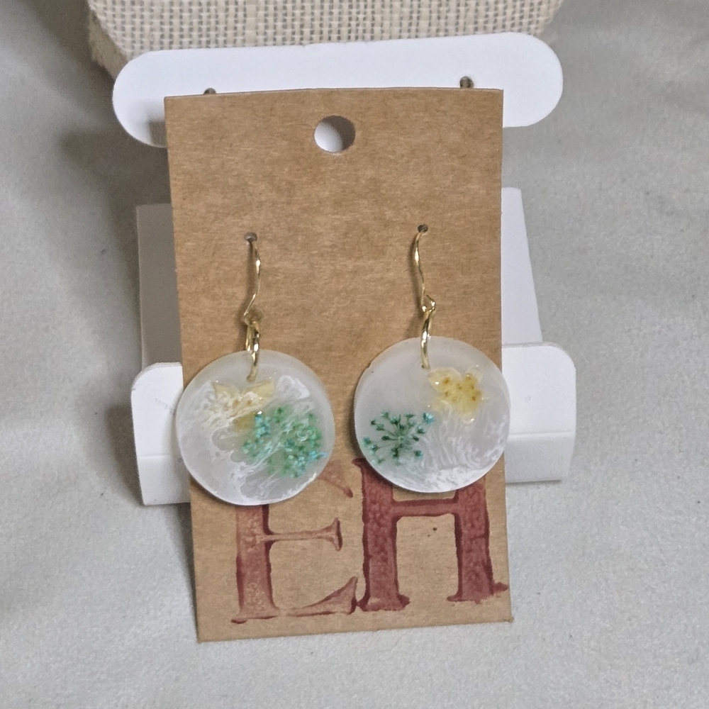 Handmade Gold and Green Floral Earrings